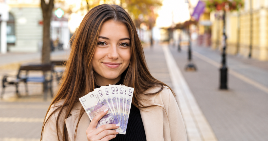 A young adult accessing matured cash from a long term children's savings account.